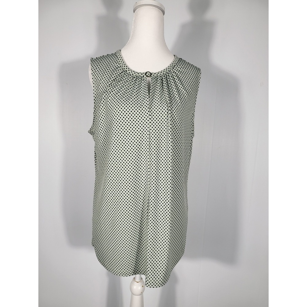 Liz Claiborne Sleeveless Blouse Keyhole Neck Polka Dot Career Casual Top